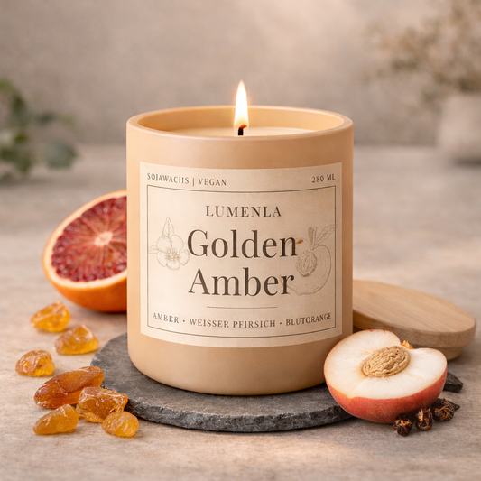 Golden Amber Duftkerze 280ml von LUMENLA – warmer goldener Amber